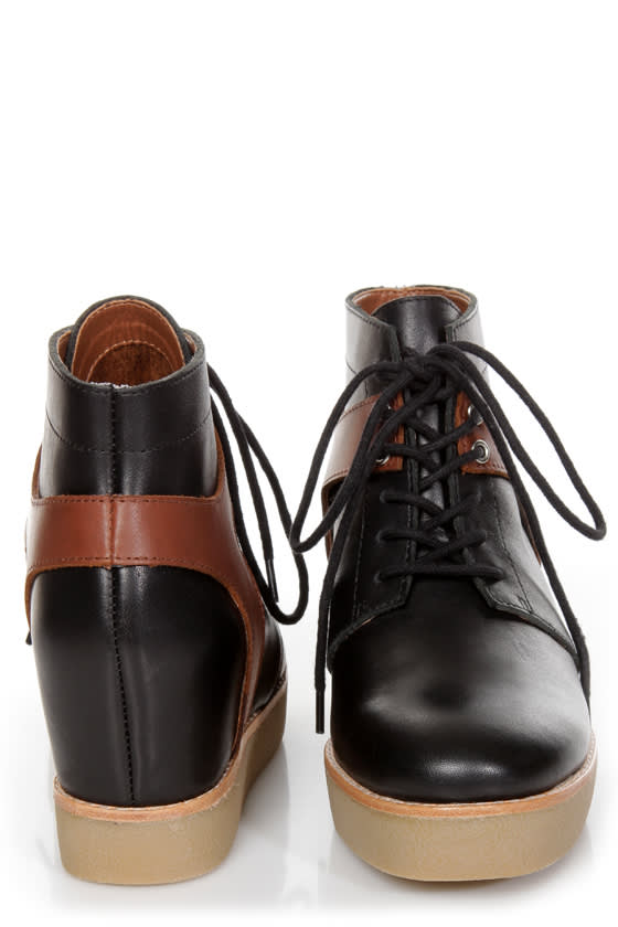 Matiko Jace Black and Brown Lace-Up Wedge Sneakers