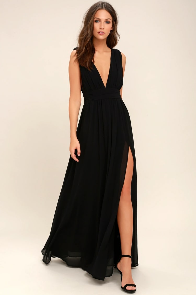 Black Dress - Maxi - Sleeveless Dress V-Neck - Lulus