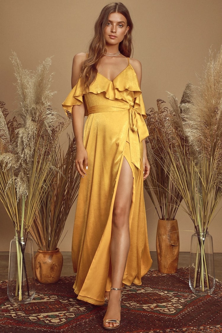 Mustard Yellow - Cold-Shoulder Maxi - Blue Wrap Lulus