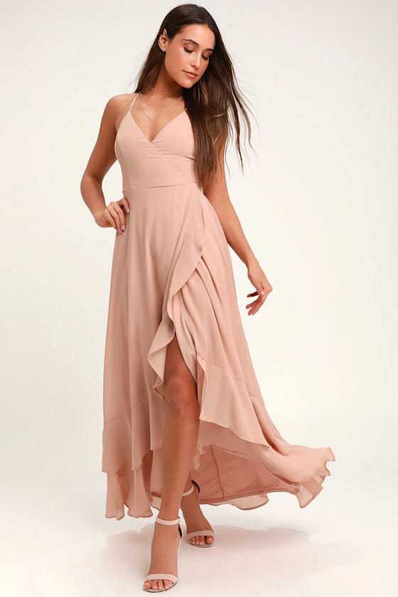 In Love Forever Nude Lace-Up High-Low Maxi Dress 7