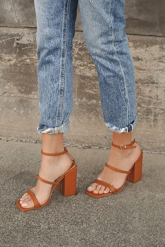 Mabie Cognac Ankle Strap High Heel Sandals 1