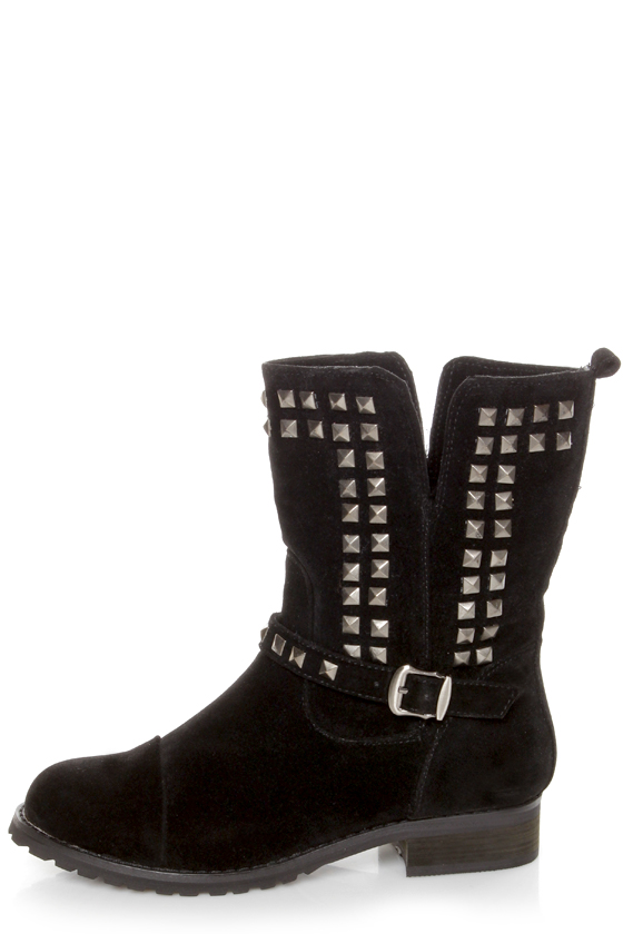 Promise Abigail Black Studded Motorcycle Ankle Boots