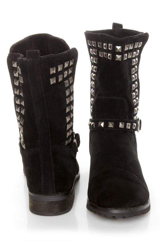 Promise Abigail Black Studded Motorcycle Ankle Boots