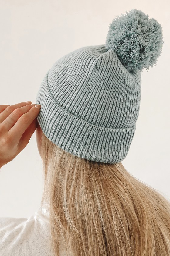 San Diego Hat Co. Mint Pom Pom Beanie - Ribbed Knit Beanie