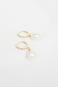 Divine Connection 14KT Gold Pearl Mini Hoop Earrings 2