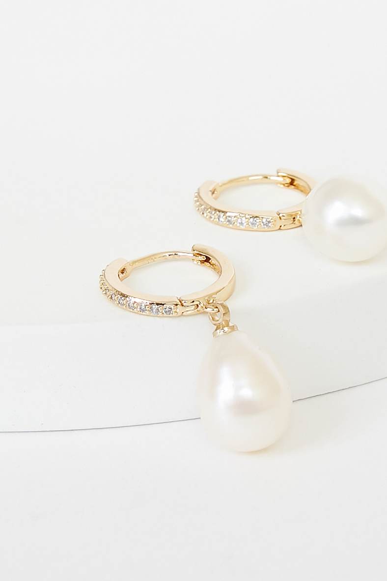 Divine Connection 14KT Gold Pearl Mini Hoop Earrings