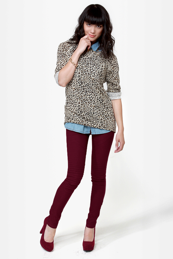 Down for Whatever Burgundy Skinny Pants