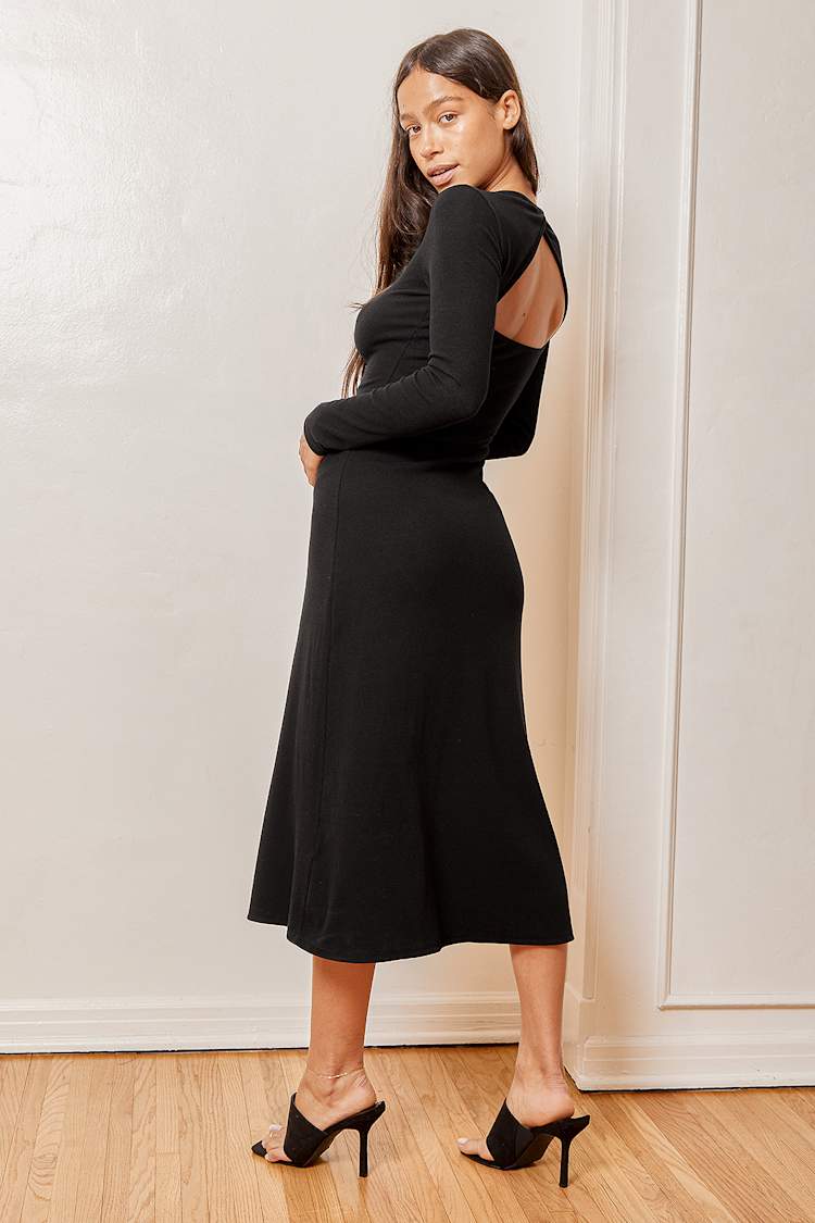 Black Cutout Dress - Ribbed Midi Dress - Long Sleeve Dress - Lulus