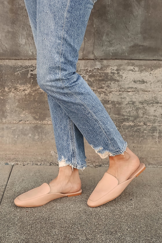 square toe nude mules