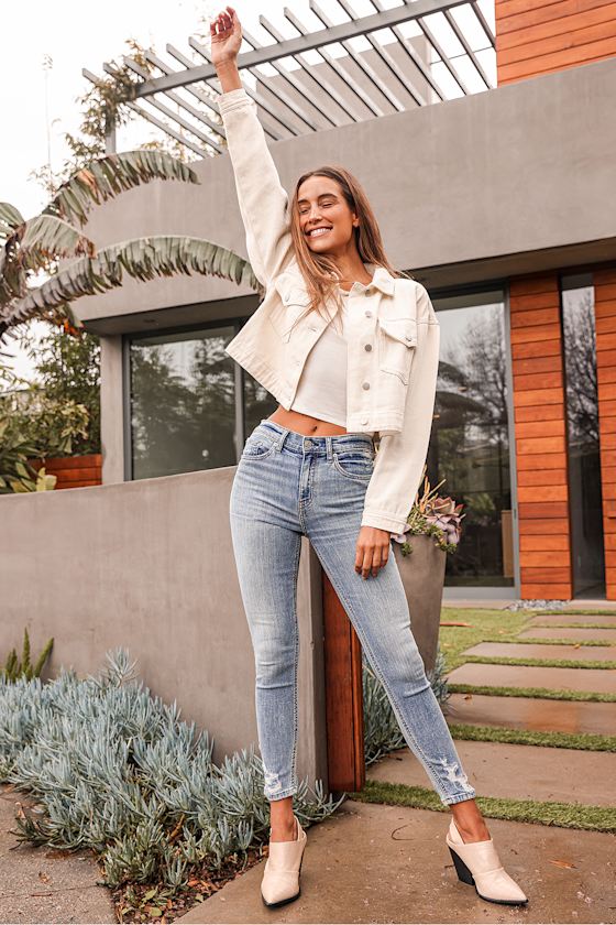 Call You Back Light Wash Denim Distressed High-Rise Skinny Jeans 1