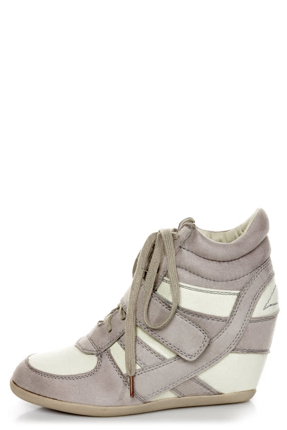 Wild Diva Lounge Bubble 02 Light Grey Lace-Up Wedge Sneakers