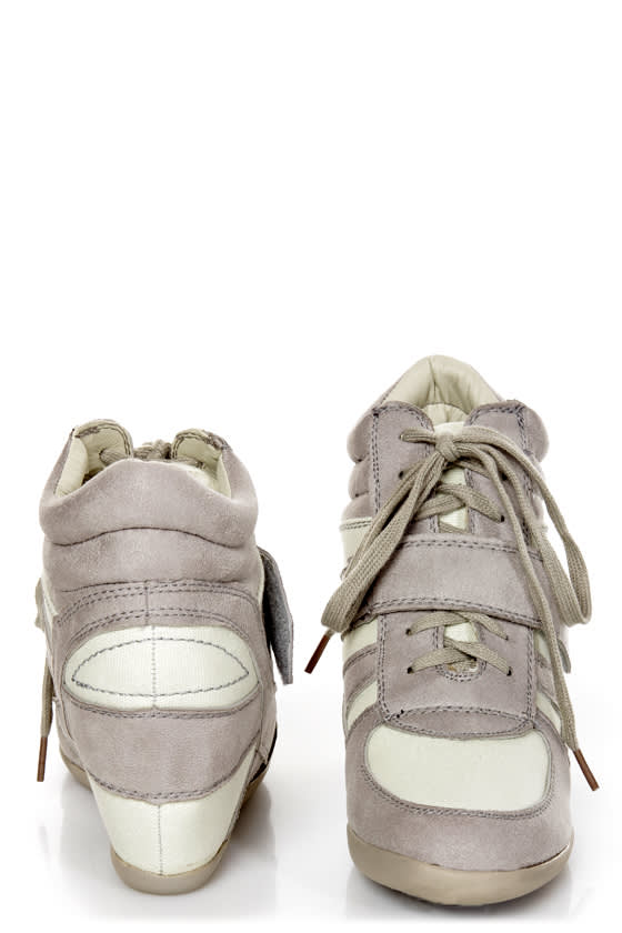Wild Diva Lounge Bubble 02 Light Grey Lace-Up Wedge Sneakers