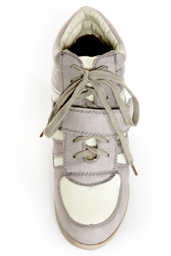 Wild Diva Lounge Bubble 02 Light Grey Lace-Up Wedge Sneakers - $33.00