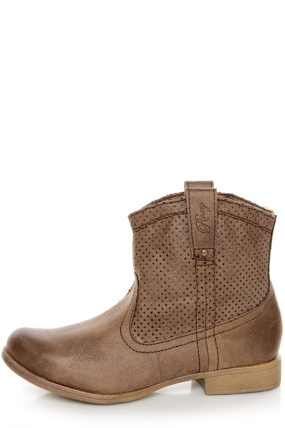 Roxy Buckeye Chocolate Brown Perforated Ankle Boots