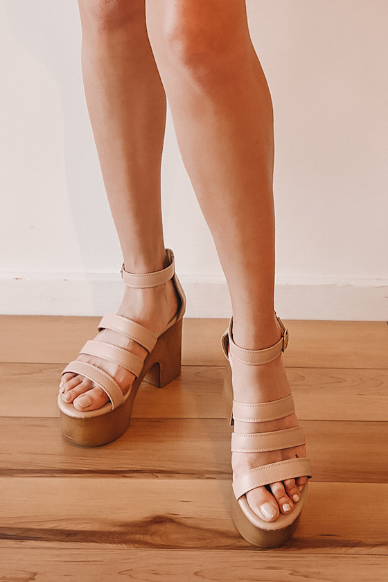 Cute Blush Pink Heels Platform Sandals Faux Leather Sandals Lulus