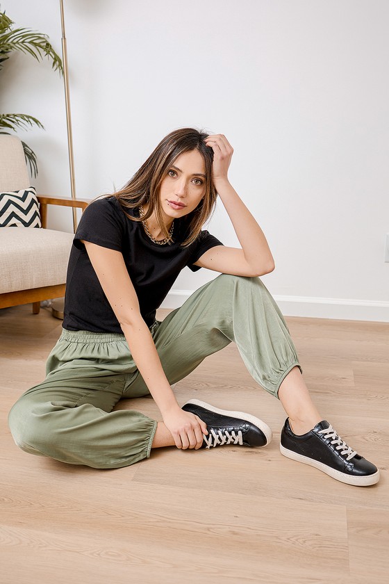 green satin joggers