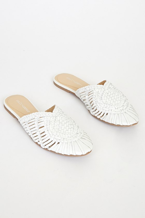 Ari White Woven Leather Mules 3