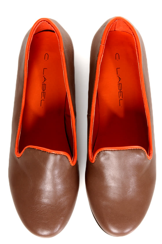 C Label Judy 2 Taupe and Orange Smoking Slipper Flats