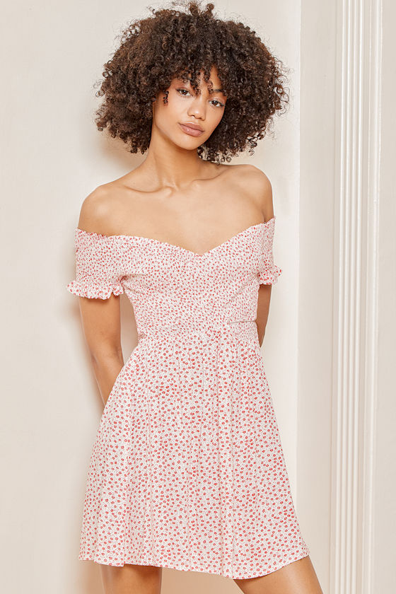 Flirt It Up Red Floral Print Off-the-Shoulder Mini Dress 2