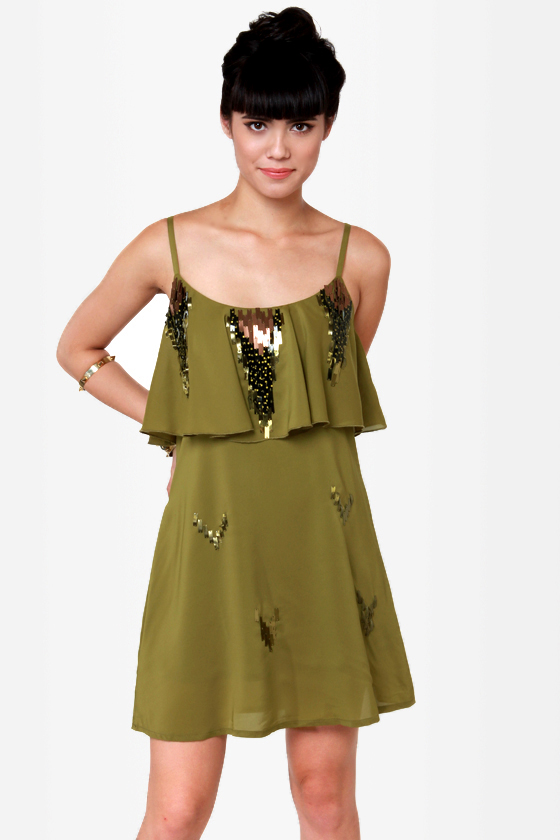 Dew Colourblock Dress Olive