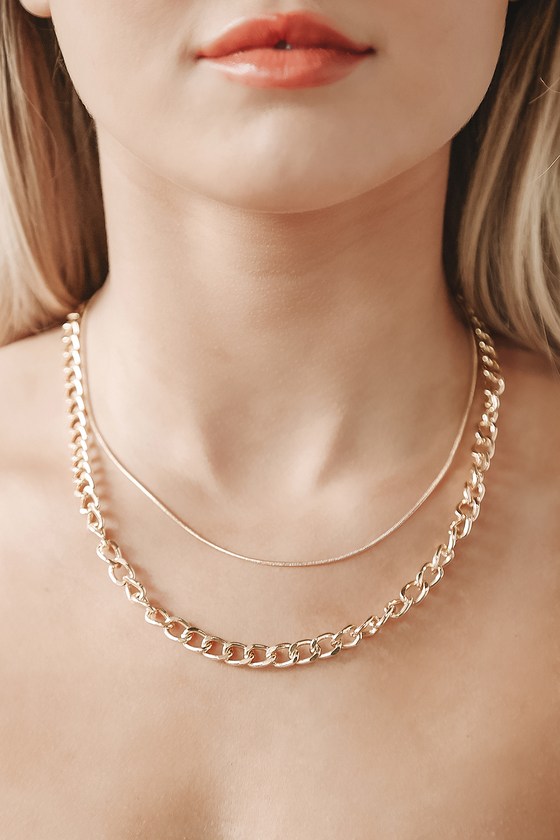 Gold Layered Necklace - Layered Chain Necklace - Double Necklace - Lulus