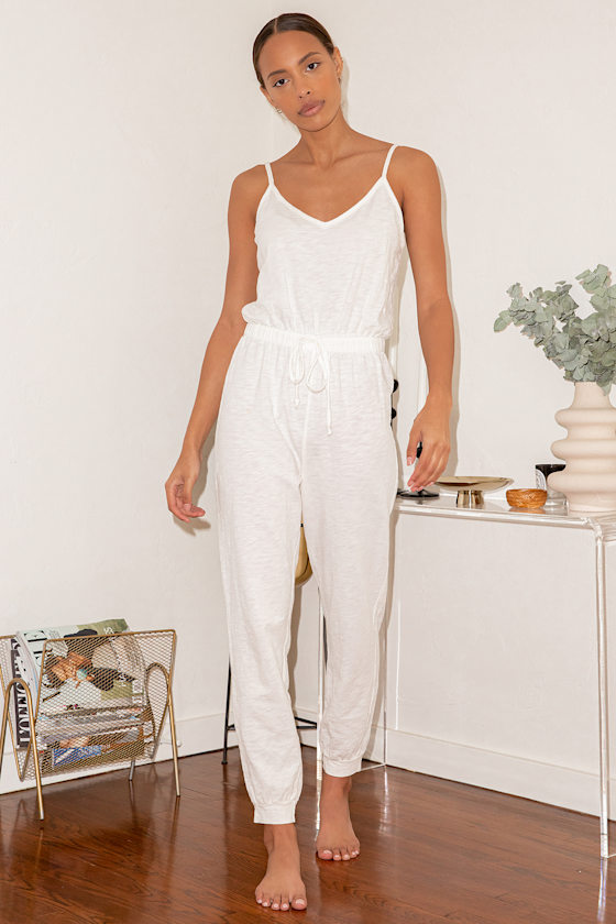 Homebody Cream Sleeveless Drawstring Lounge Jumpsuit 1