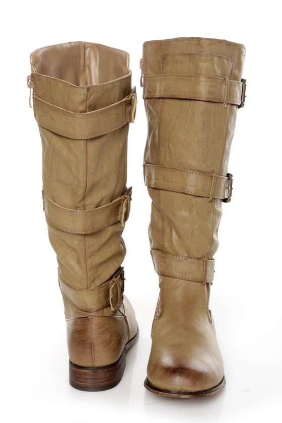 Cowgirl 2 Beige Belted Riding Boots