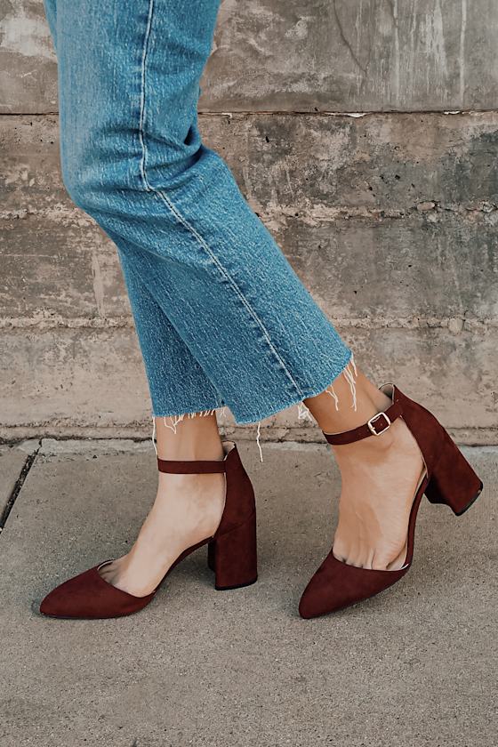 Trendy Burgundy Heels Ankle Strap Heels Block Heels Lulus