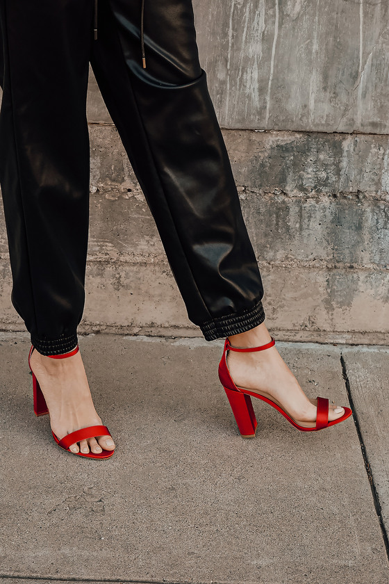 red satin sandals
