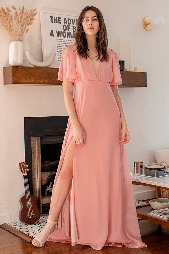 Total Enchantment Dusty Pink Flutter Sleeve Maxi Dress 1
