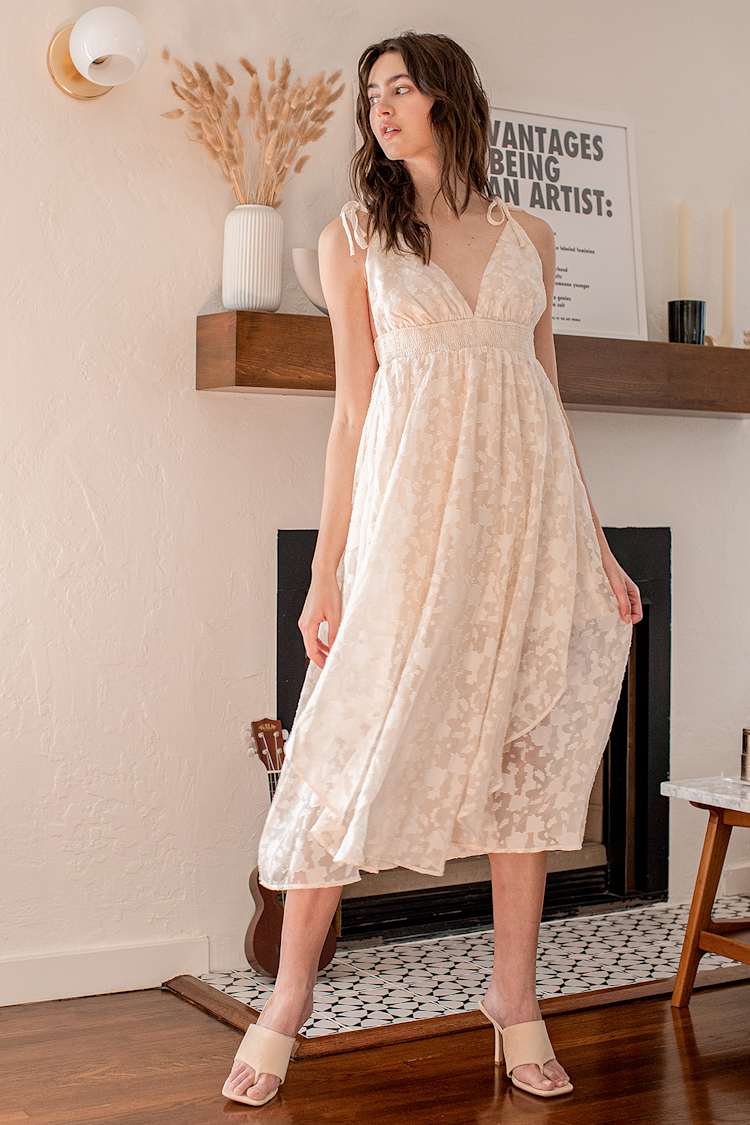 Cream Midi Dress - Jacquard Midi Dress - Empire Waist Dress - Lulus