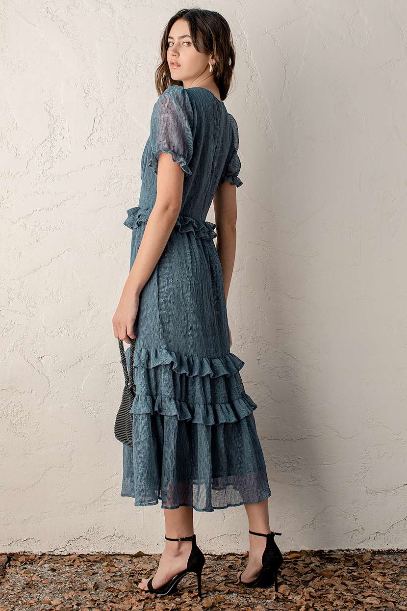 Dusty Blue Midi Dress - Ruffled Midi Dress - Tiered Dress - Lulus