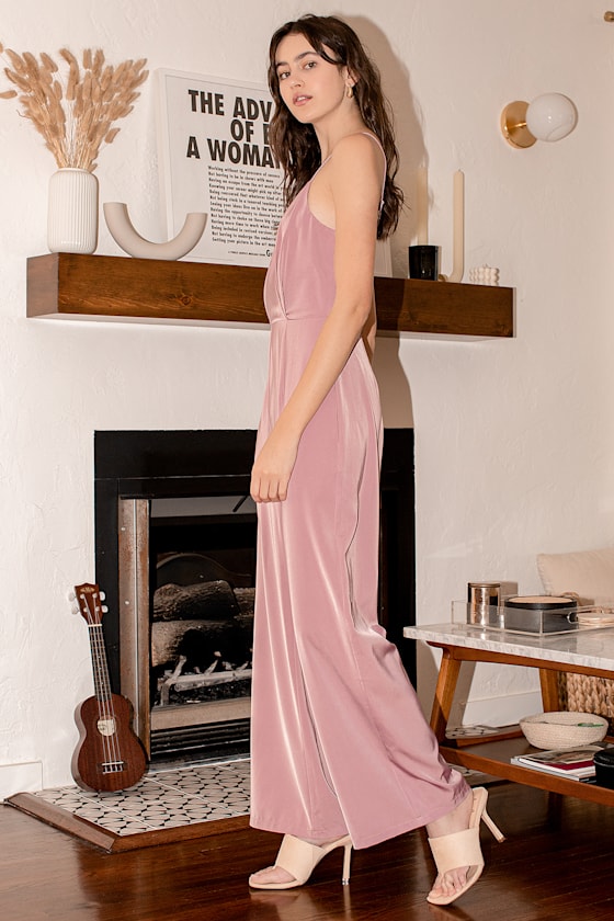 Make a Reservation Mauve Pink Satin Surplice Jumpsuit 5