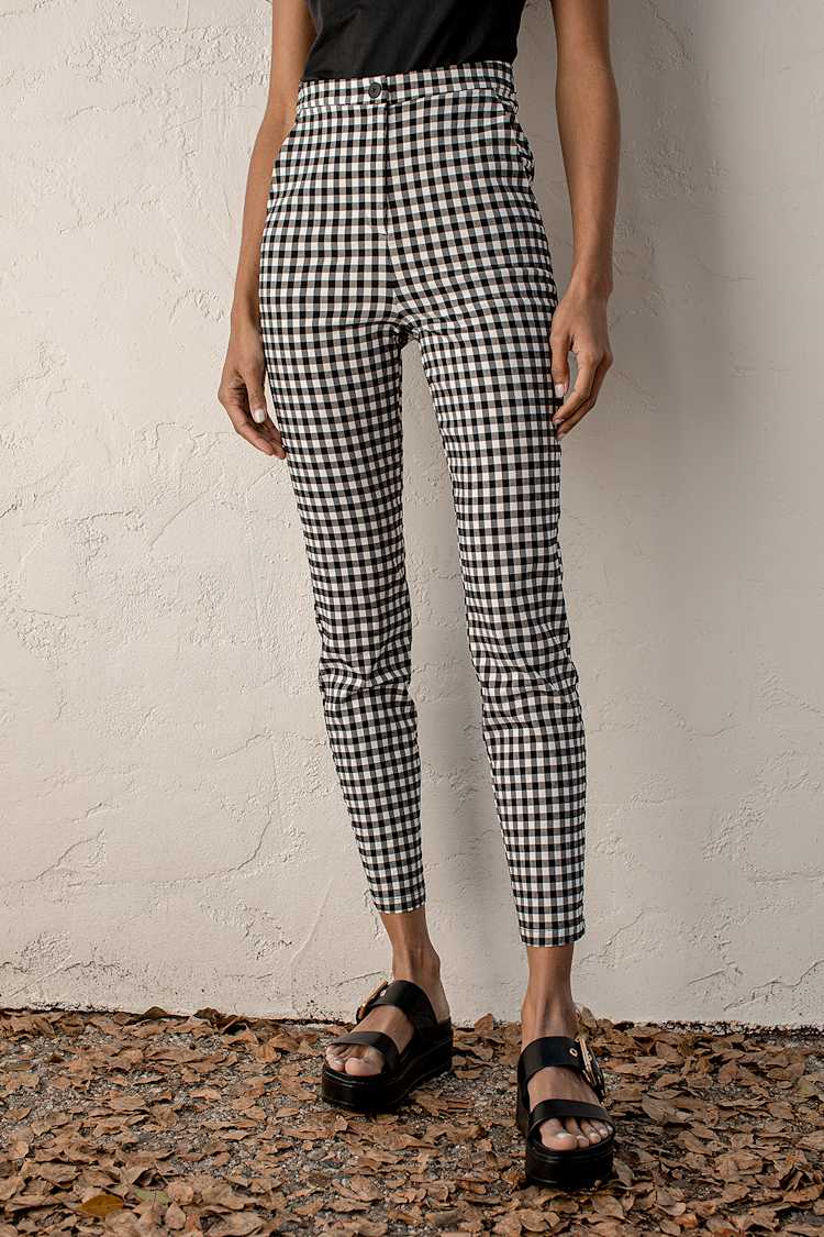 Black and White Gingham Pants - Trouser Pants - High Waisted Pant 