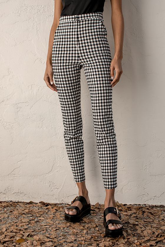 'Fit Check Black and White Gingham High Waisted Trouser Pants 3