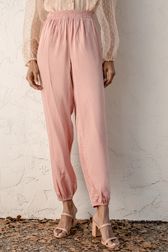 pink satin joggers
