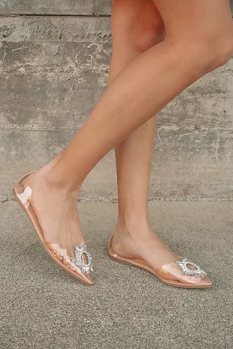 Myral Light Nude Rhinestone Pointed-Toe Flats