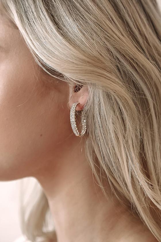 Oh My Elegance Gold Rhinestone Hoop Earrings 1
