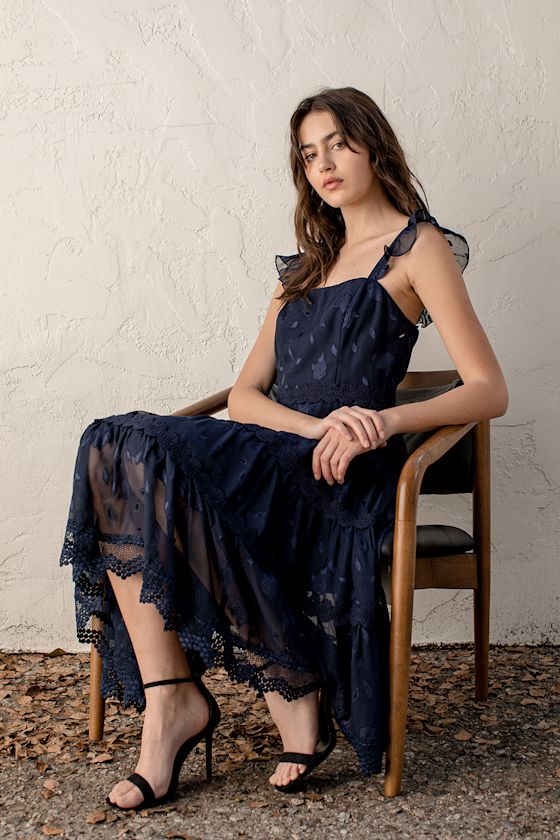 Light Blue Floral Jacquard Tiered Midi Dress â€” 14 main image 0