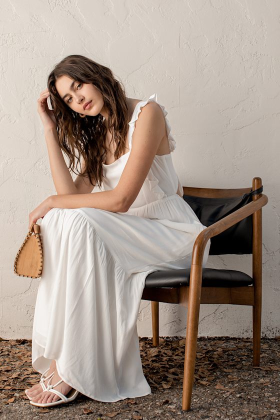 Breezy Sunsets White Tie-Back Ruffled Maxi Dress 7