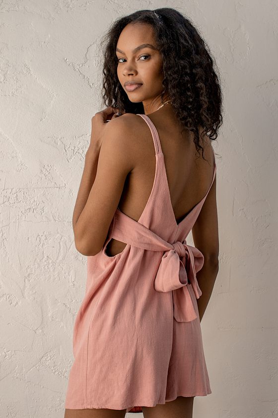 Out to Brunch Dusty Pink Tie-Back Romper 5