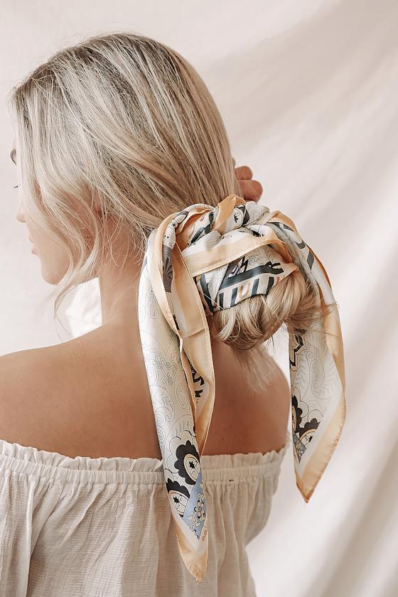 Sunny Day Breeze Yellow Multi Paisley Print Satin Scarf 4