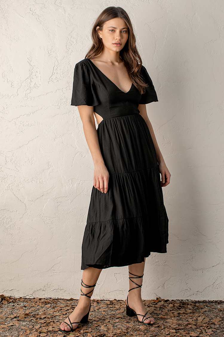 white christmas dresses Elegant Janelle Midi Dress in Black - Perfect for Any Occasion