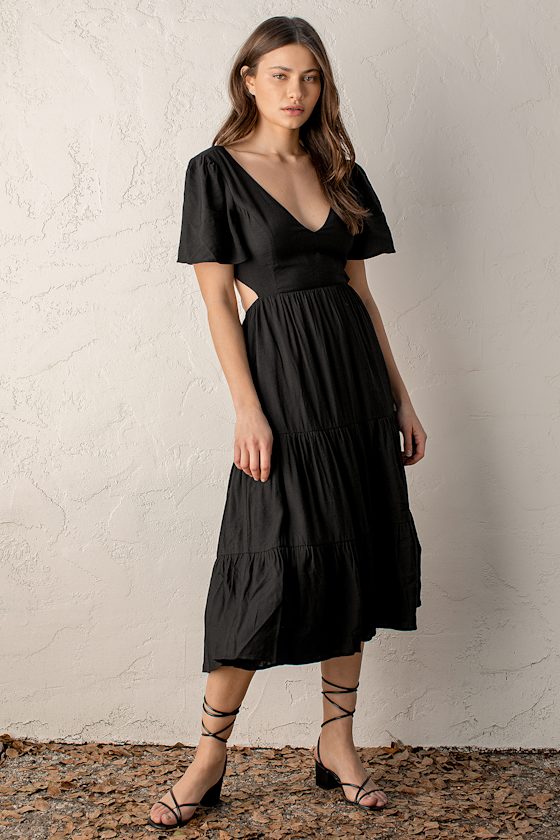 Tie Belt Tiered Midi Dress main image 0