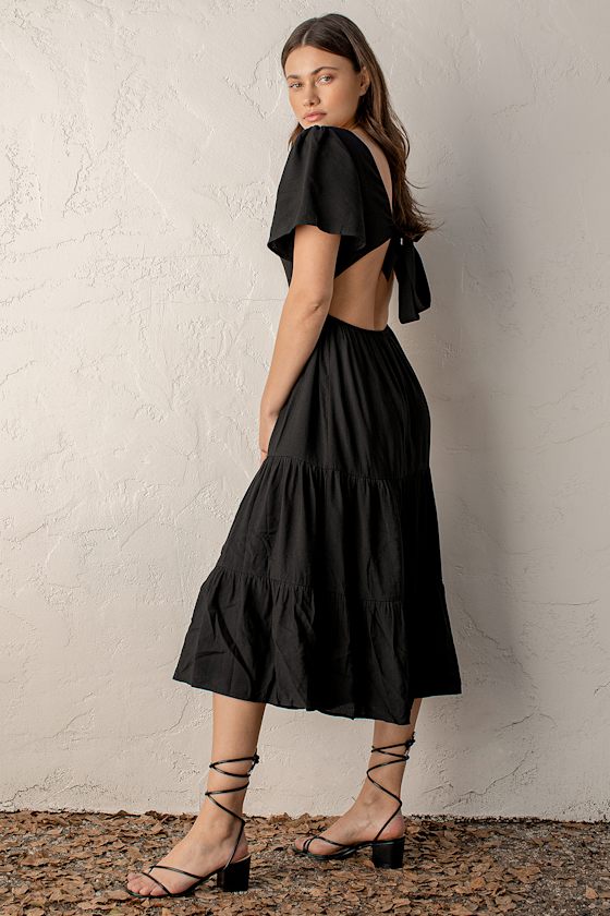 Tied With Love Black Tiered Tie-Back Midi Dress 5