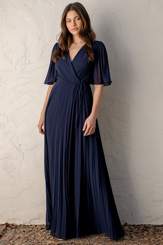 Navy Blue High Slit Wrap Maxi Dress main image 1