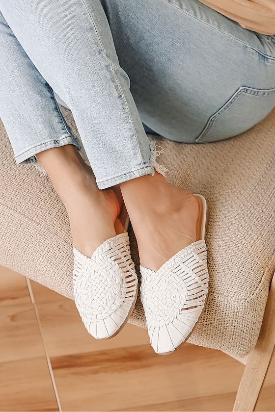 Ari White Woven Leather Mules 1