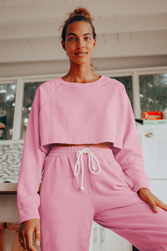 Orchard Rose Pink Cropped Pullover Sweatshirt 1