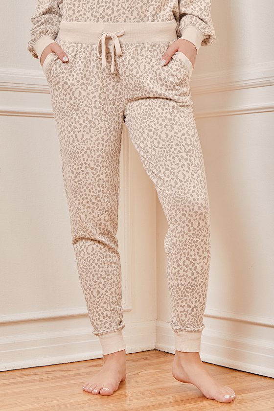 Tonal Tan Leopard Print Drawstring Joggers 5
