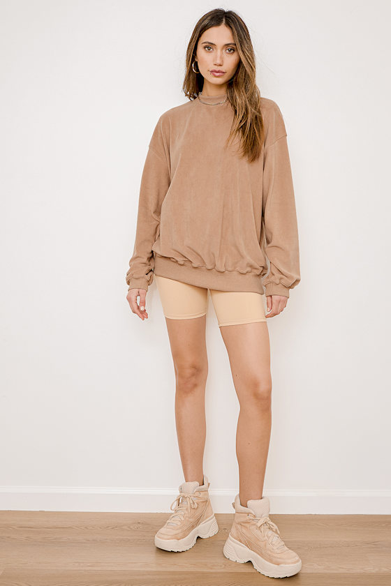 Kick Back Tan Fleece Oversized Pullover Sweatshirt 5